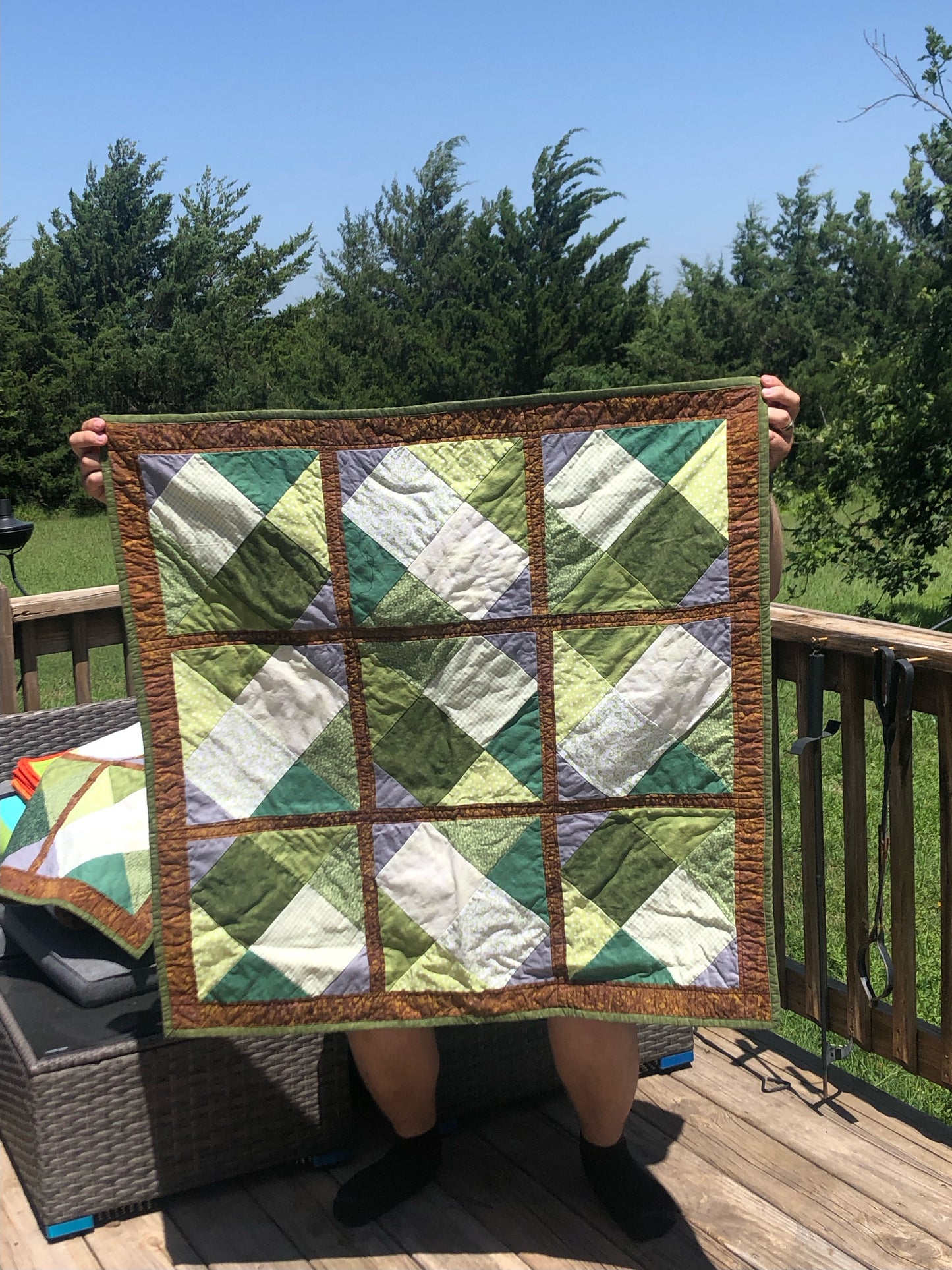 Green Disappearing 9 Patch Quilt